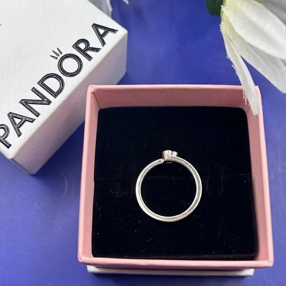 💋HP💋Pandora RETIRED S925 Tilted Heart Stackable Ring w/ Red Zirconia - Picture 4 of 8